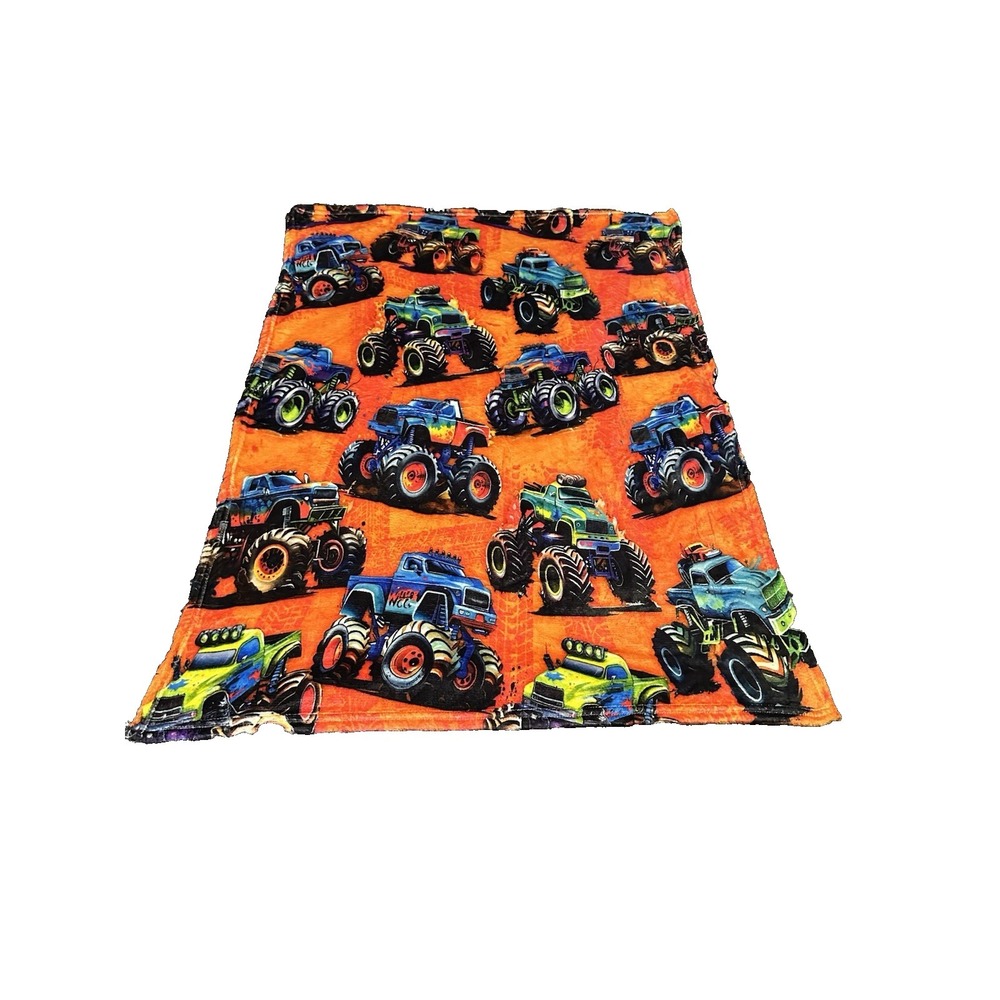 NEW small lap blanket throw approx. 38x30 inches toddlers kids monster trucks